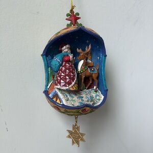 Jim Shore 2007 Annual Danbury Mint Up On The Rooftop Ornament Santa w/Reindeer